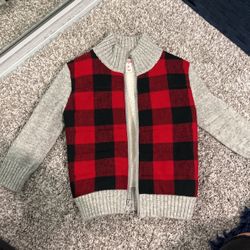 Cat & Jacket Christmas holiday Zip Up Sweater Size 2T Red Plaid