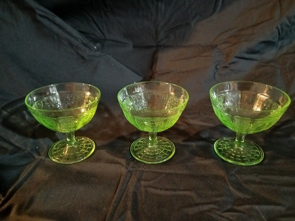 Three Antique Green Sherbet Glasses