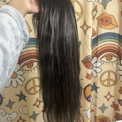 18 Inch Natural black w/ Gray Highlights Closure Wig 