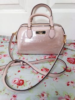 Pale pink sequin Glossy pale pink mini satchel bag