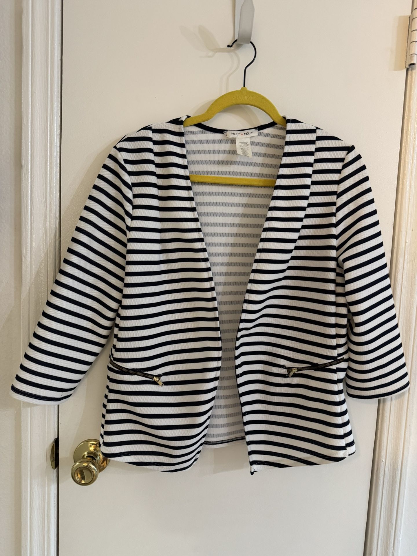 Miley & Molly Navy Blue and White Striped Lightweight Blazer