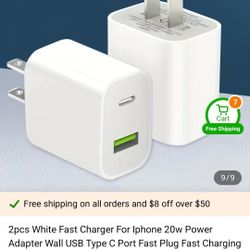 2Pack USB C Wall Charger, PLSFLICK 20W Dual Port Power Delivery Fast Type C Charging Block Plug Adapter for iPhone 14 13 12 Pro Max Mini XR XS SE, Ipa