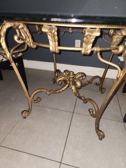 Gold Ornate Iron Table with Black Stone Top