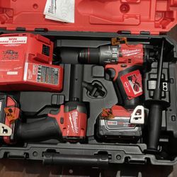 Milwaukee Fuel M18 Drill Hex Driver Impact Set 5.0ah Batteries With Case