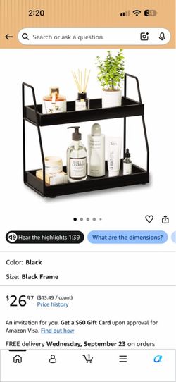 Black 2-Tier Metal Countertop Organizer Shelf