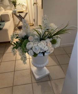 White Urn Vase with Floral Arrangement