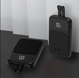 10000mah Magnetic Power Bank With Integrated Cables Black Or Purple New