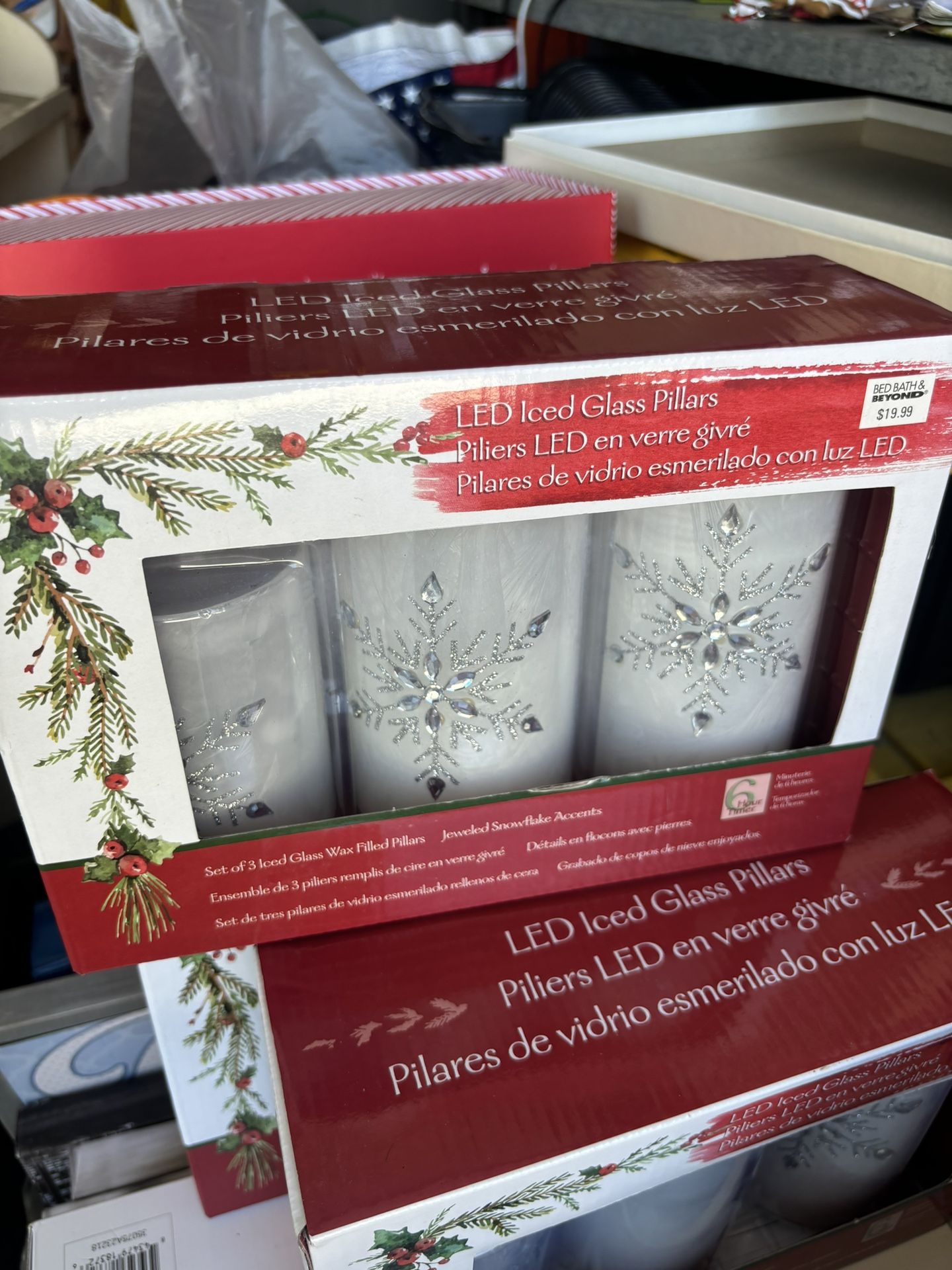 LED Snowflake Glass Pillar Candle 