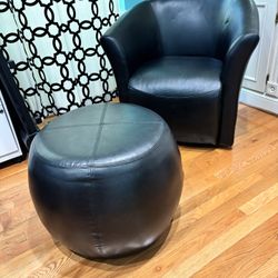 Swivel Faux Leather Chair and Ottoman