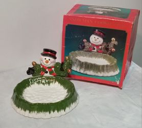 Christmas Snowman Ceramic Cookie Dish