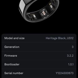 “OURA” HERITAGE BLACK SIZE 12 USED RING $120 OBO