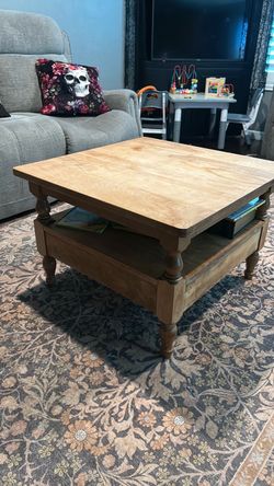Square Wood Coffee Table with Lower Shelf