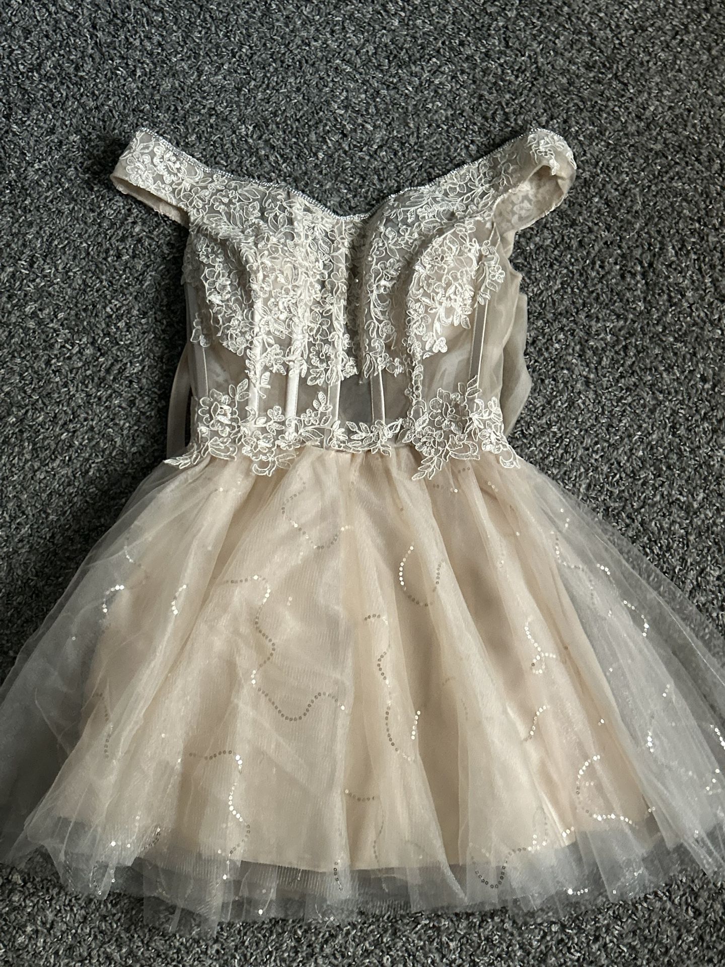 Ivory and white lace and tulle mini dress