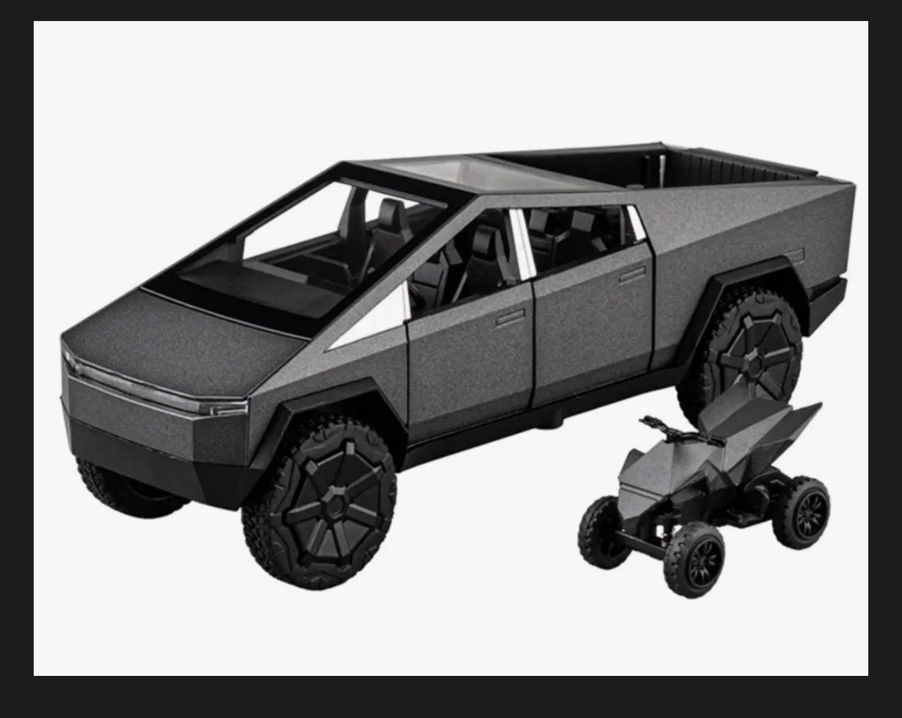 Metal DieCast CYBER TRUCK 1/32 With four wheeler, lights, sounds, pull back feature