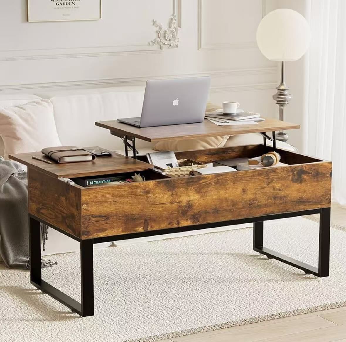 Lift Top Coffee Table for Living Room with Hidden Storage on Rolling Wheels, 3-Way Opening Desktop Modern Coffee Tables, 43.3" Wood Coffee Table, 440l