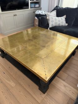Custom Gold Metal and Navy Wood Coffee table