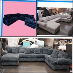 BRAND NEW  6X13X10FT AND 11X11FT  U SECTIONAL CHAISE SOFA, CORDOROY GUNMENTAL FABRIC.  CUSTOM MADE AVAILABLE 