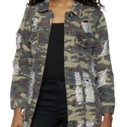Women Xl Denim Camouflage Rip Jacket 