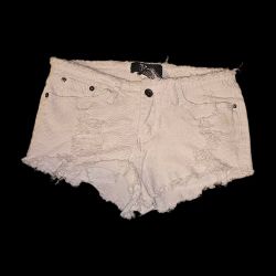 White Distressed Fringe Denim Shorts 