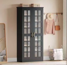 J0483 new assembled Tall Shoe Cabinet with Doors, 8-Tier Shoe Storage with Adjustable Shelves, Modern Shoe Organizer Shoe Rack Cabinet for Entryway, H