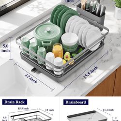 Kitsure Dish Drying Rack for Kitchen Counter, Stainless Steel Sink Organization and Storage Essentials with Cutlery Holder, Home and Appartment Decor,