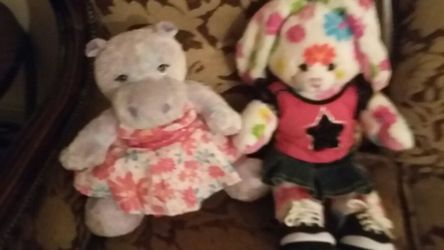 2 build a bear one w clothes and shoes other just a dress 25 both firm if separate 10 hippo 15 rabbit