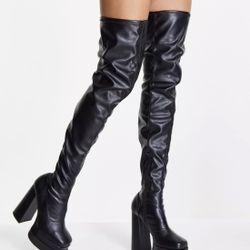 Thigh High Chunky Heel Boots