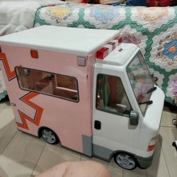 Our Generation complete Ambulance, Hospital Bed, Table, Hospital Gowns, many Accessories