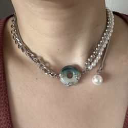 2023 Jade Silver Pearl Choker Necklace Chain (Retail $250)