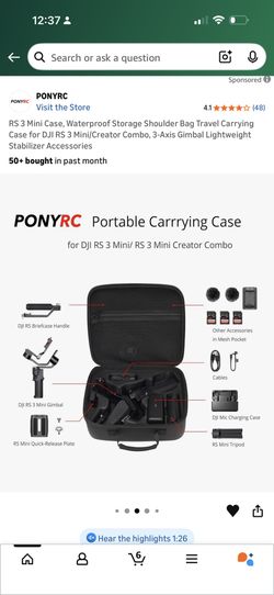 RS 3 Mini Case, Waterproof Storage Shoulder Bag Travel Carrying Case for DJI RS 3 Mini/Creator Combo, 3-Axis Gimbal Lightweight Stabilizer Accessories