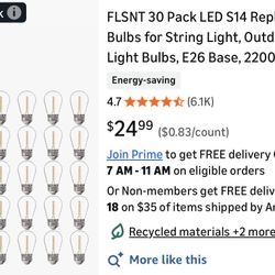 30 Pack LED S14 replacement Bulbs for String Light 