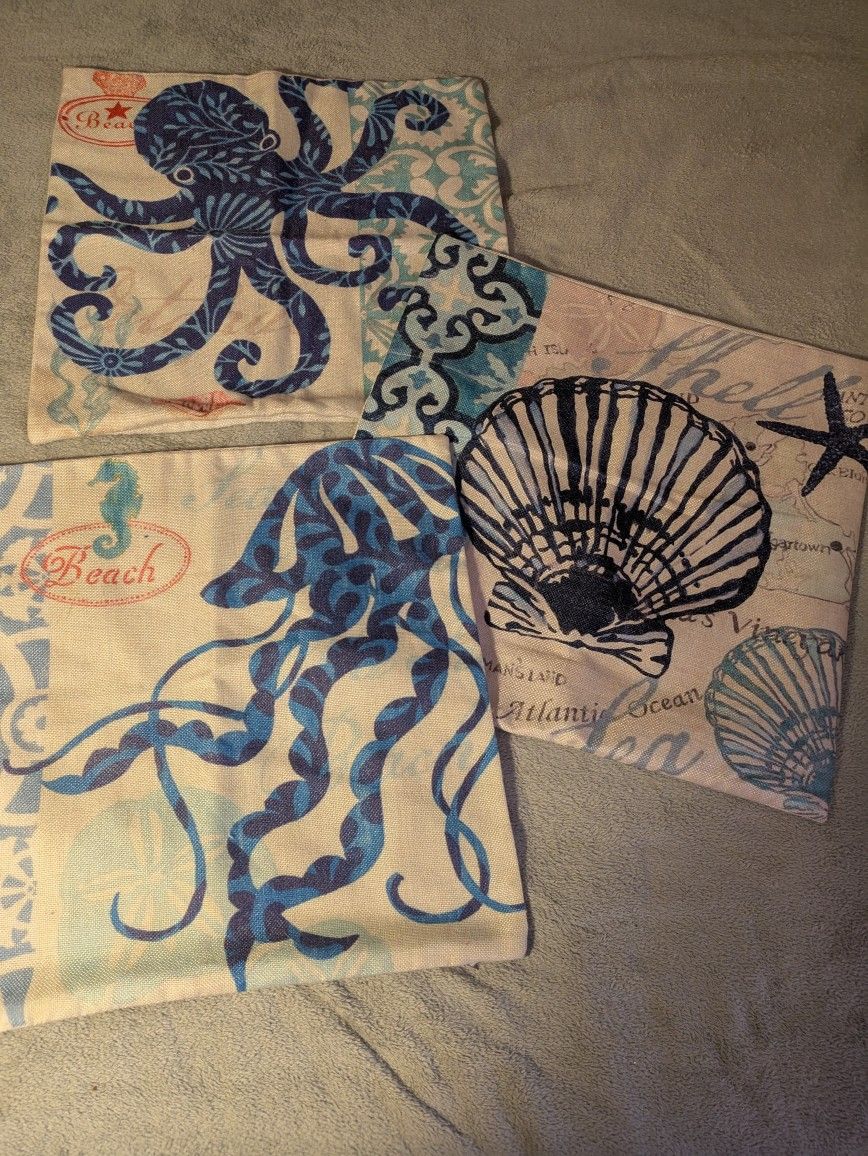 3 Beach Theme Decorative Pillow Covers 17"