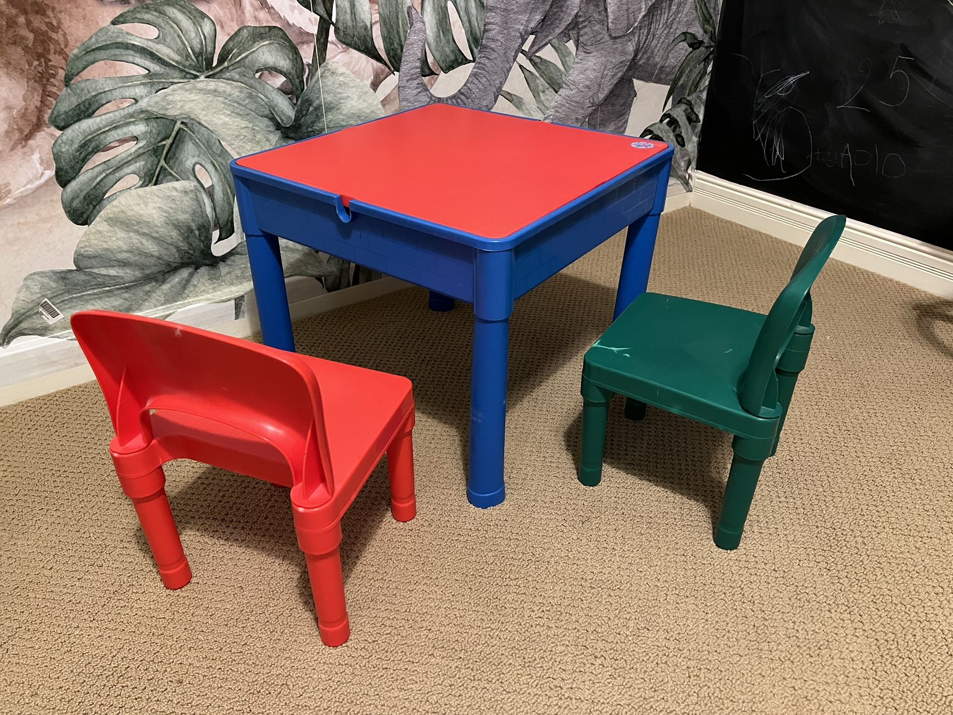 Kids Convertible Plastic Table With 2 Chairs 