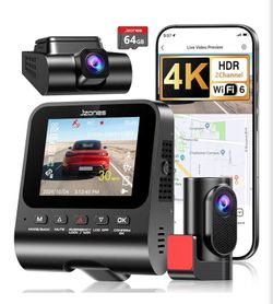 Jzones 4K Dash Cam Front and Rear with 64GB Card