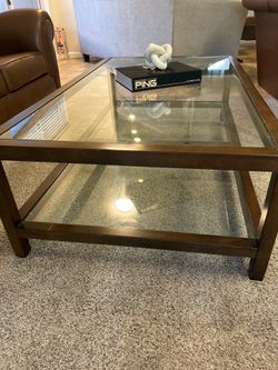Pottery Barn Gayle Wood and Glass Coffee Table