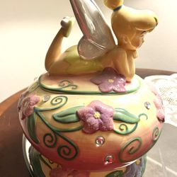 Disney Tinker Bell Cookie Jar, Decorative Mushroom & Flowers