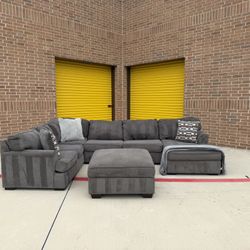 Ashley Furniture Gray Sectional + Ottoman 🔥 Free Delivery Today