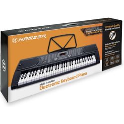 Hamzer 61-Key Digital Music Piano Keyboard - Portable Electronic Musical Instrument - with Microphone and Sticker Sheet