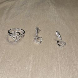 10 Karat White Gold Earrings And Ring W/Diamonds