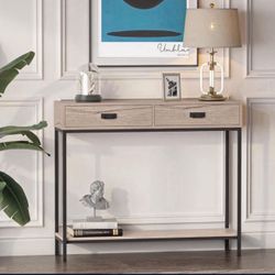 Modern Light Wood Console Table with Drawer, Entryway Table, Sofa Table with Ample Storage for Living Room, Cabinet Table Hall Furniture (Rectangle, O