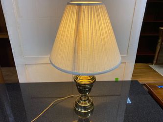 Brass Finish Traditional Table Lamp w/ White Pleated Shade