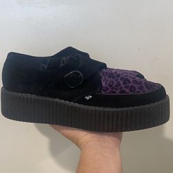 T.U.K. Creeper Purple Faux Suede Leopard Print Shoes Men Size : 10 / Woman Size : 12