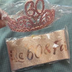 60th Birthday Set Crown With Ribbon. Rose Gold Color. New In A Box