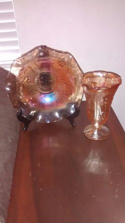 Antique glass bowl and vase set