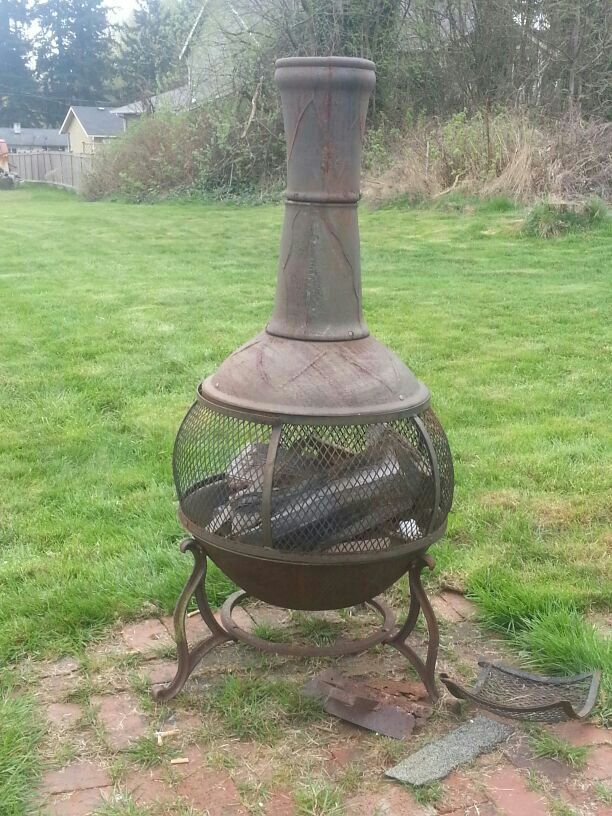 Antique cast iron wood burning chiminea,outdoor fireplace, patio heater