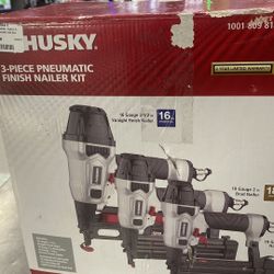 Brand New Husky 3 Piece Pneumatic Finish Nailer Kit 
