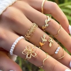 Women 10pcs Flower Stack  Knuckle Ring Rings Set