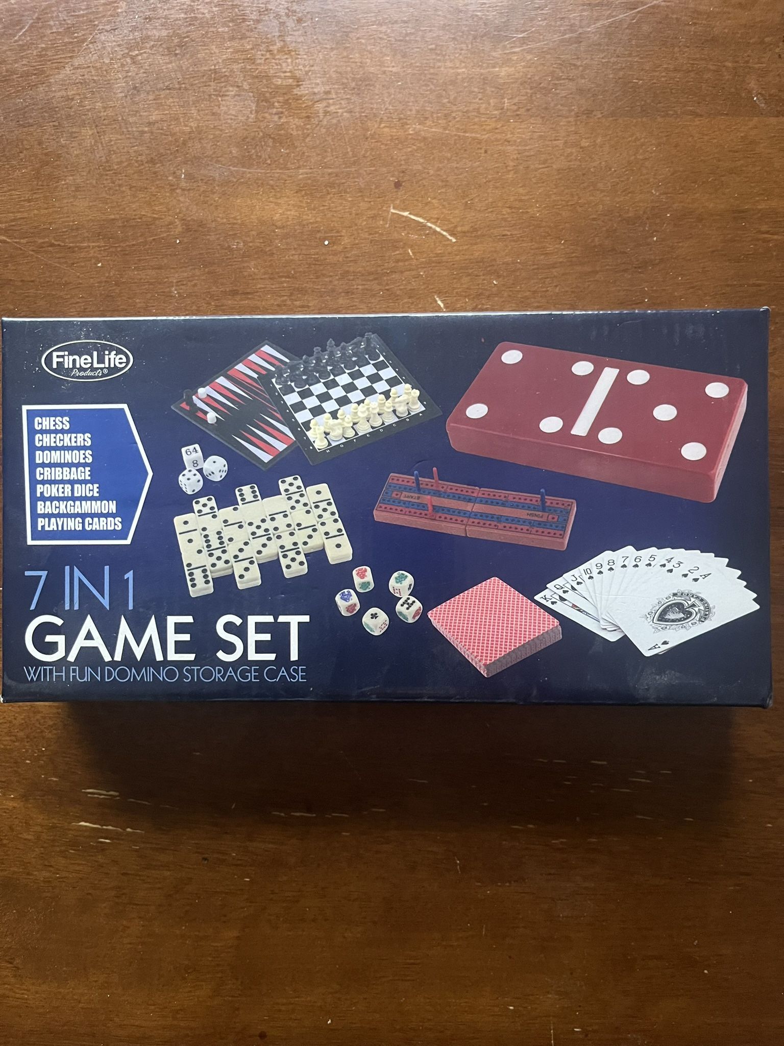 Fine Life 7-in-1 Board Game Set – Chess, Cards, Dice, More – NEW