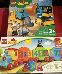 Lego Duplo 10931 Truck & Excavator And 10847 Number Train