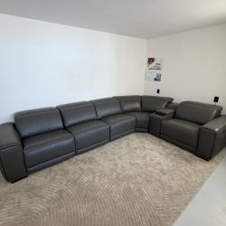 Costco "Karson" Grey Leather Power Reclining Sectional with Power Headrests